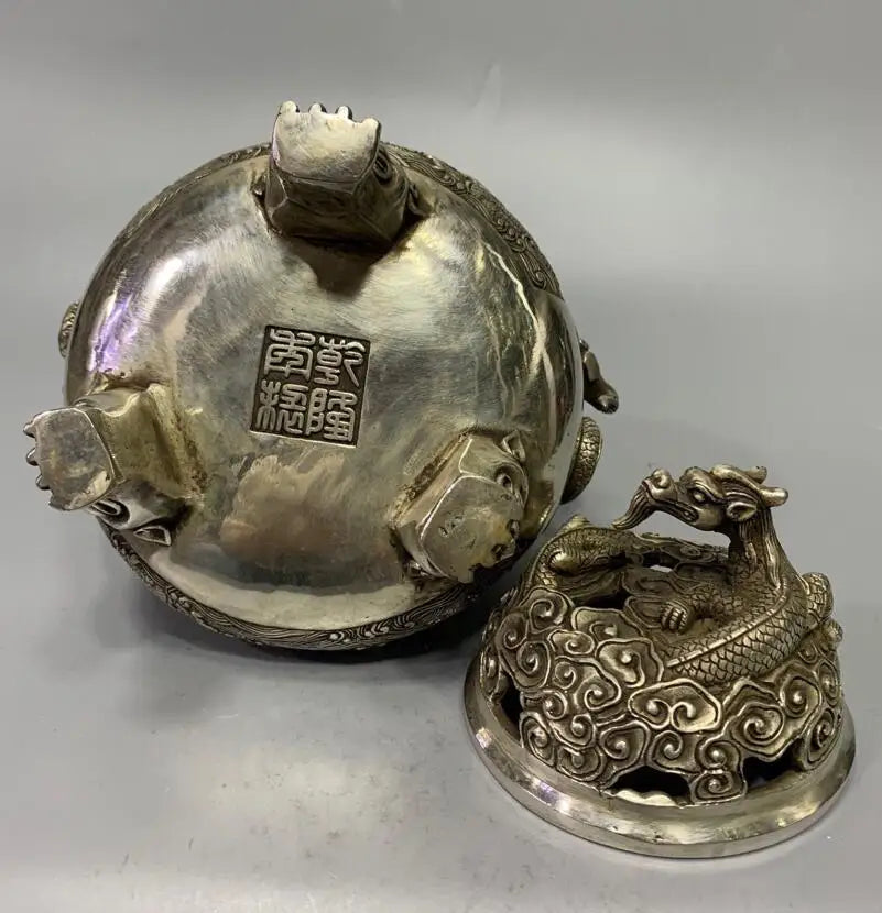 China White copper dragon incense burner crafts statue