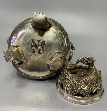 China White copper dragon incense burner crafts statue