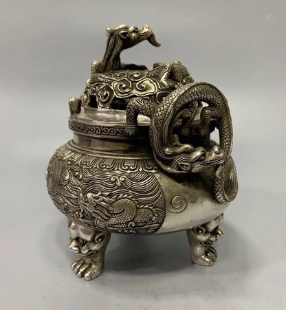 China White copper dragon incense burner crafts statue