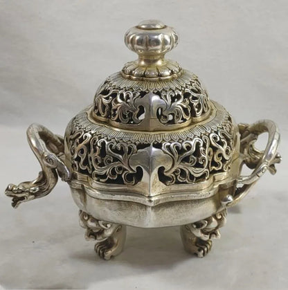 China White copper dragon incense burner crafts statue