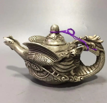 China White copper dragon phoenix ChengXiang teapot crafts statue