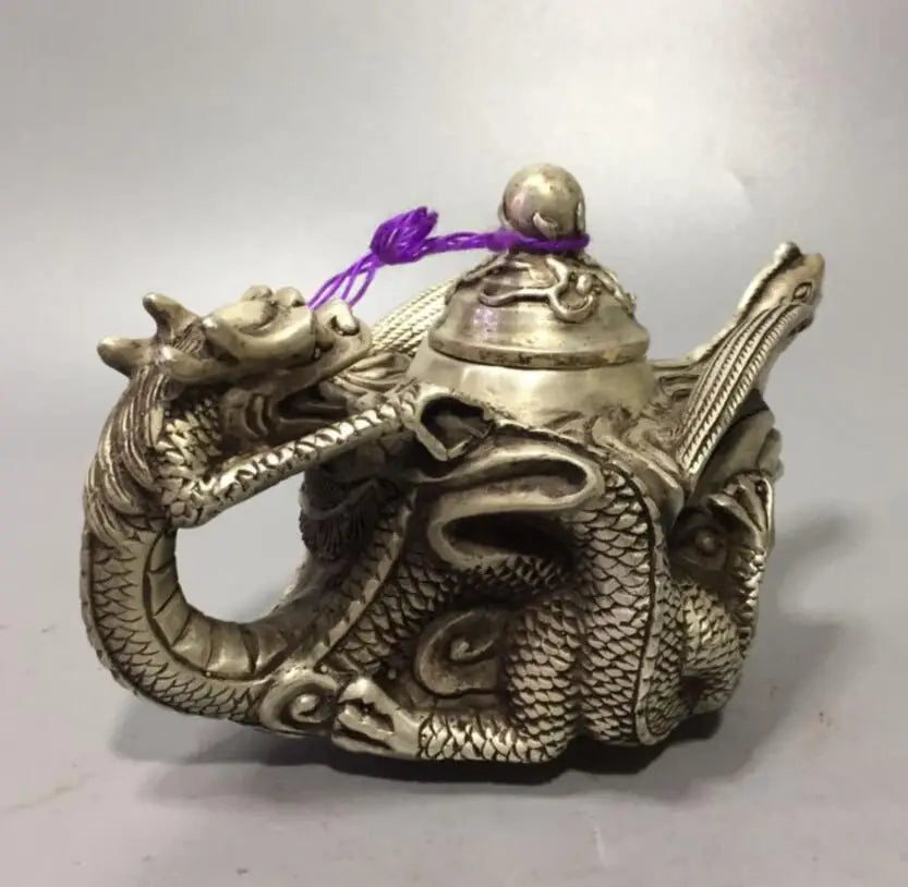 China White copper dragon phoenix ChengXiang teapot crafts statue