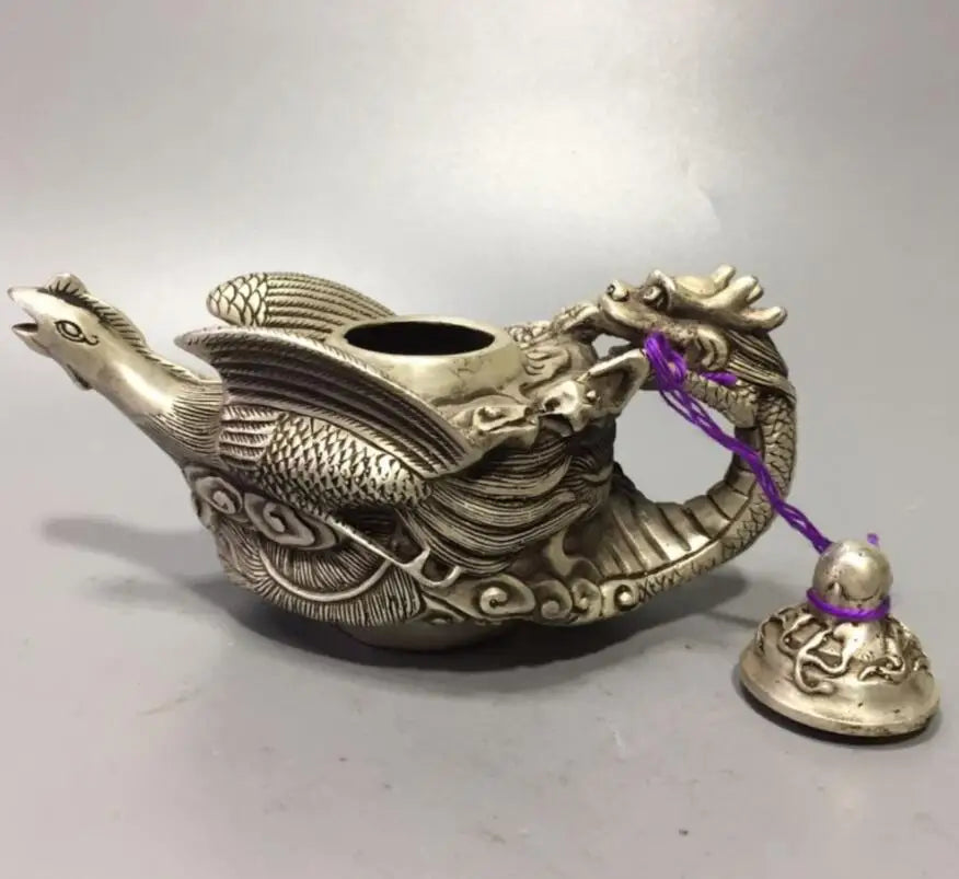 China White copper dragon phoenix ChengXiang teapot crafts statue