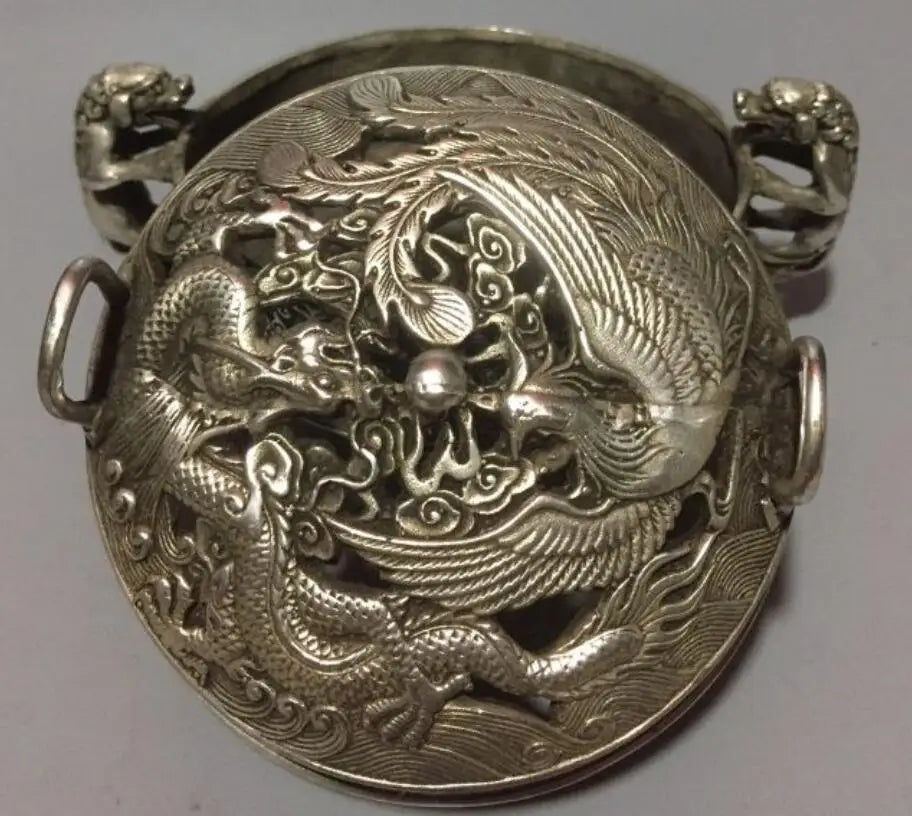 China White copper dragon phoenix incense furnace crafts statue