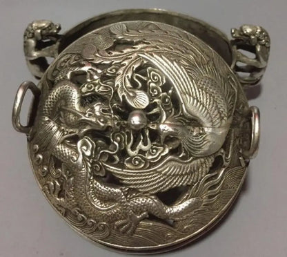 China White copper dragon phoenix incense furnace crafts statue