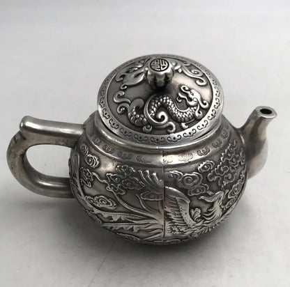 China White copper dragon phoenix teapot crafts statue