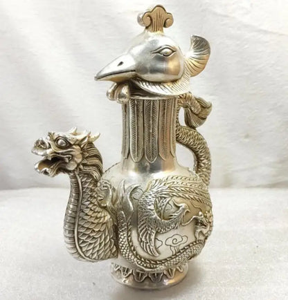 China White copper dragon phoenix teapot crafts statue
