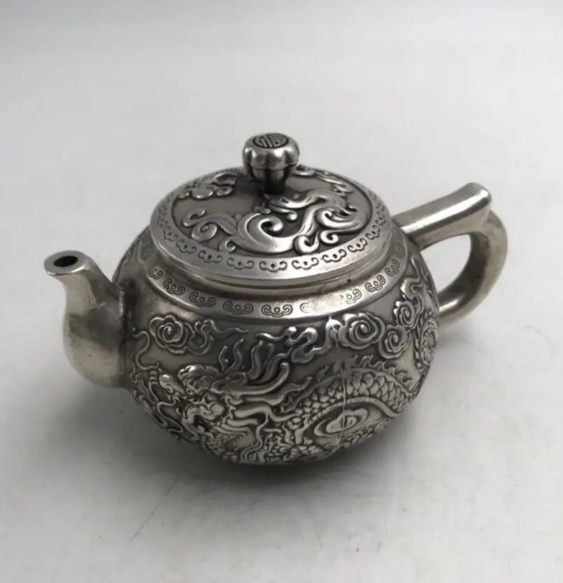 China White copper dragon phoenix teapot crafts statue
