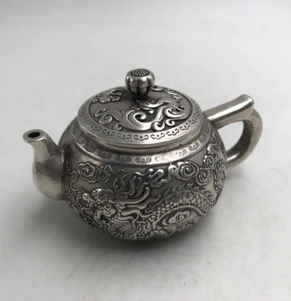 China White copper dragon phoenix teapot crafts statue