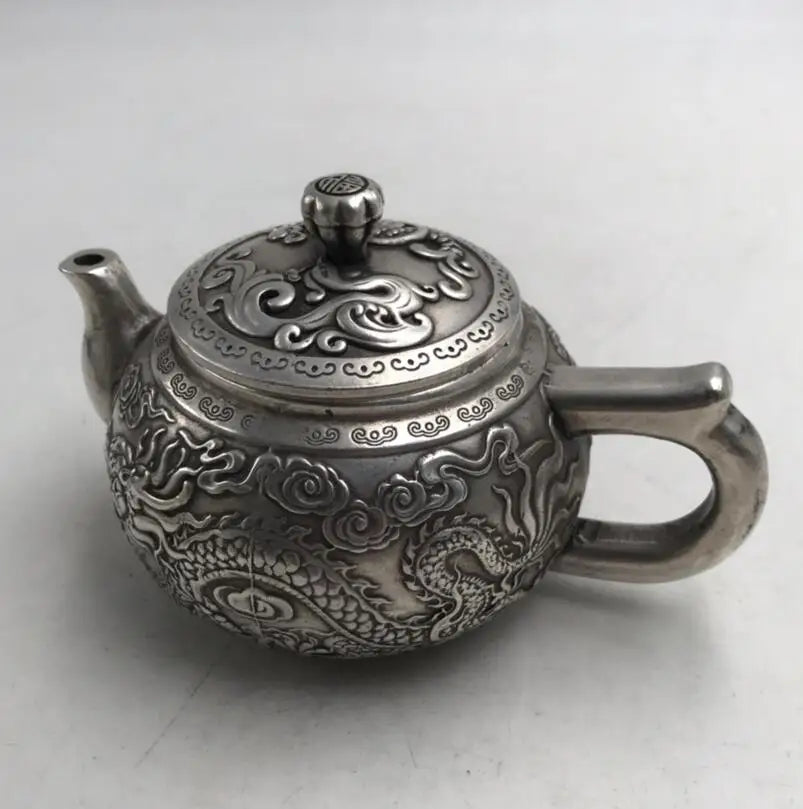 China White copper dragon phoenix teapot crafts statue