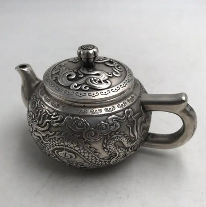 China White copper dragon phoenix teapot crafts statue