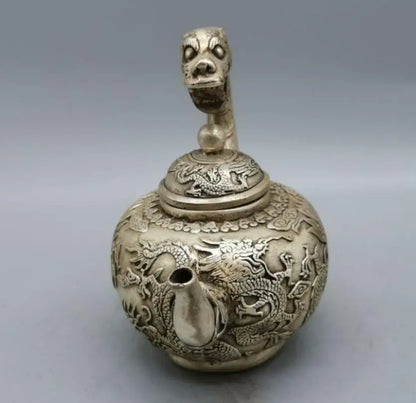 China White copper dragon teapot crafts statue