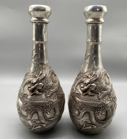 China White copper dragon vase crafts statue A pair