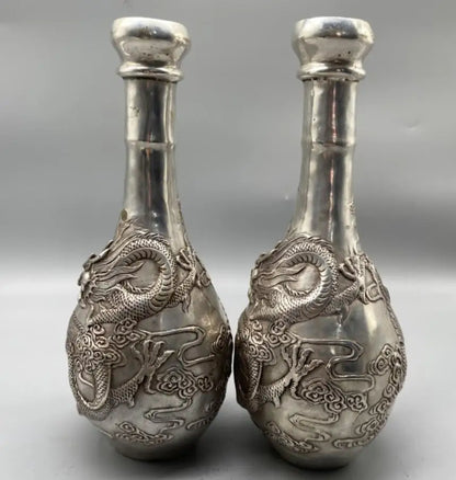 China White copper dragon vase crafts statue A pair