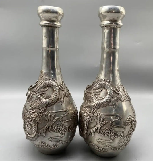 China White copper dragon vase crafts statue A pair