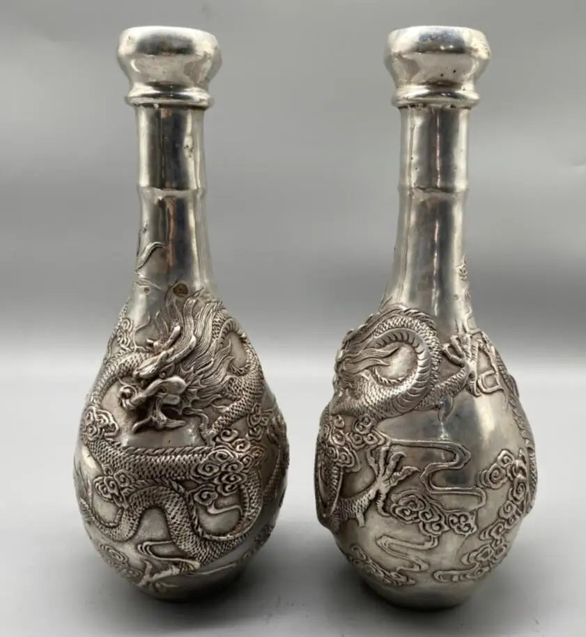 China White copper dragon vase crafts statue A pair