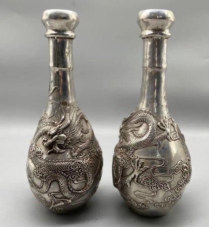 China White copper dragon vase crafts statue A pair