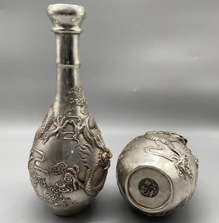 China White copper dragon vase crafts statue A pair