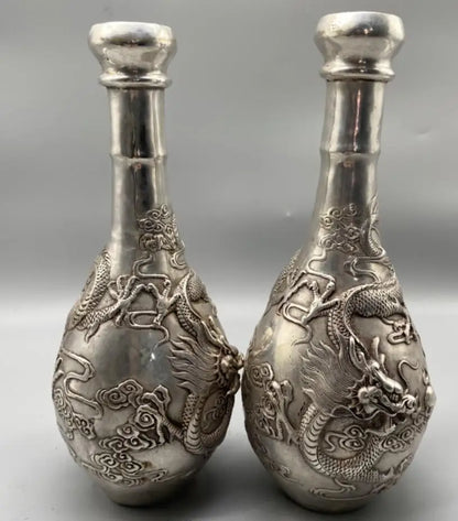 China White copper dragon vase crafts statue A pair