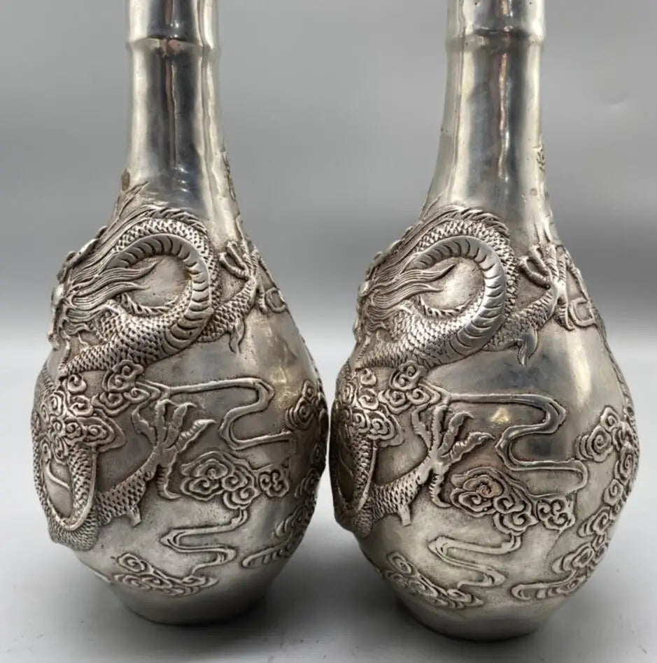 China White copper dragon vase crafts statue A pair