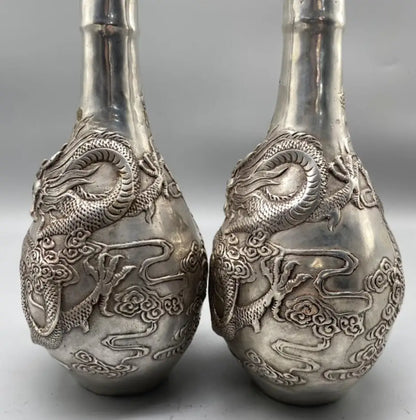 China White copper dragon vase crafts statue A pair