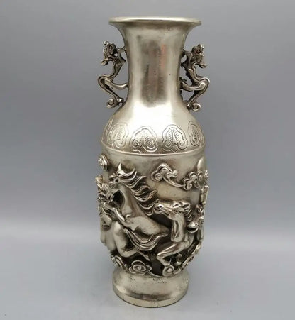 China White copper eight horse flowers bottle crafts statue