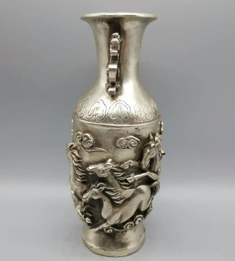 China White copper eight horse flowers bottle crafts statue