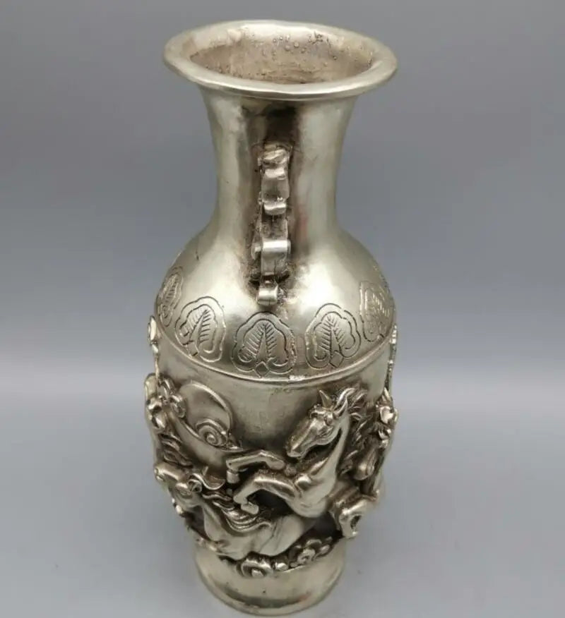 China White copper eight horse flowers bottle crafts statue