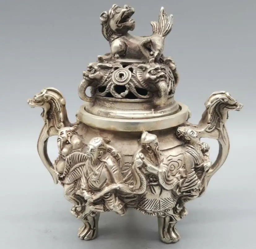 China White copper eight immortals Incense burner crafts statue