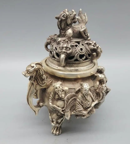 China White copper eight immortals Incense burner crafts statue