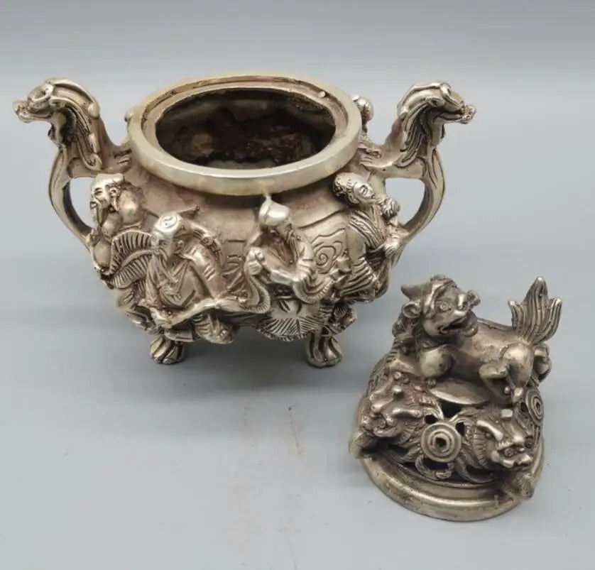 China White copper eight immortals Incense burner crafts statue