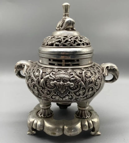 China White copper elephant Incense burner crafts statue