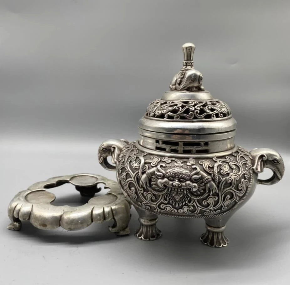 China White copper elephant Incense burner crafts statue