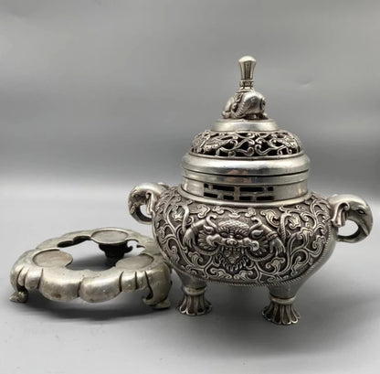 China White copper elephant Incense burner crafts statue