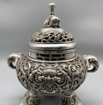 China White copper elephant Incense burner crafts statue