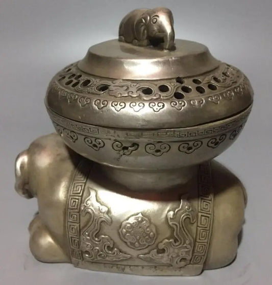 China White copper elephant Incense burner crafts statue