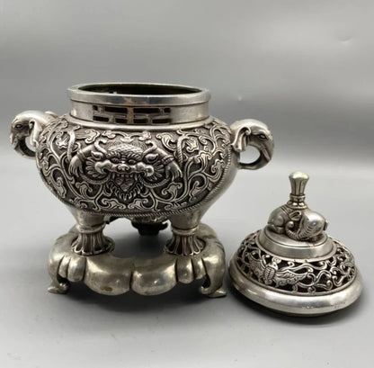 China White copper elephant Incense burner crafts statue