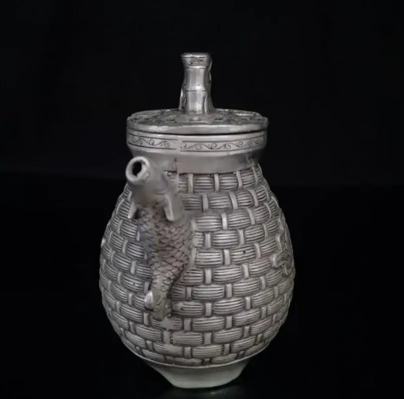 China White copper  fish basket shape teapot crafts statue