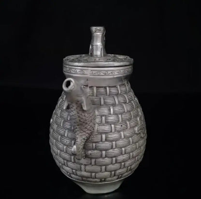 China White copper  fish basket shape teapot crafts statue