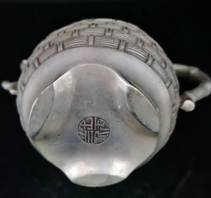 China White copper  fish basket shape teapot crafts statue