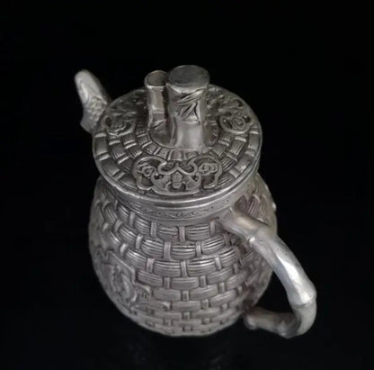 China White copper  fish basket shape teapot crafts statue