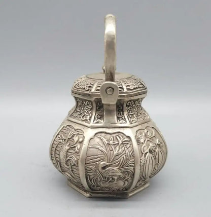 China White copper fish lotus teapot crafts statue