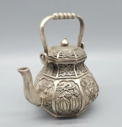 China White copper fish lotus teapot crafts statue