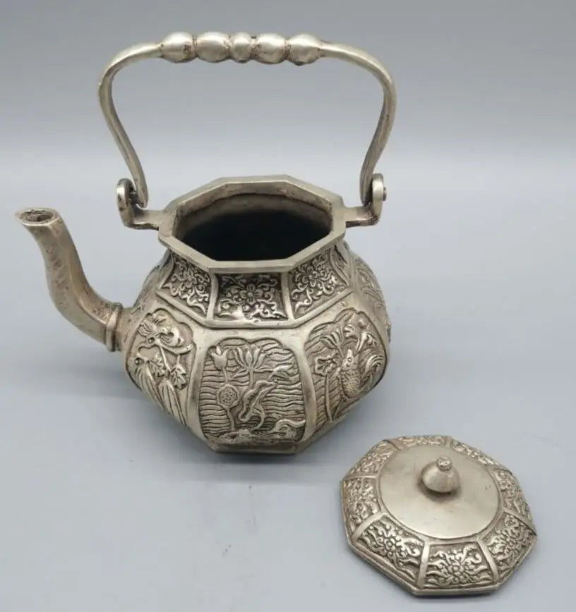 China White copper fish lotus teapot crafts statue