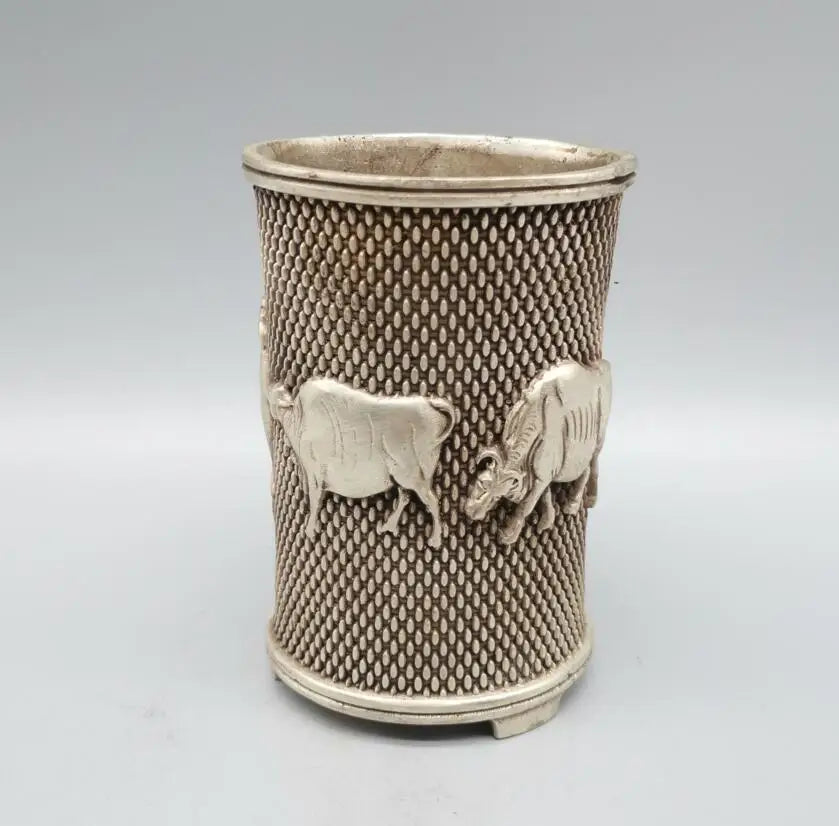China White copper five cow Pen holder crafts statue