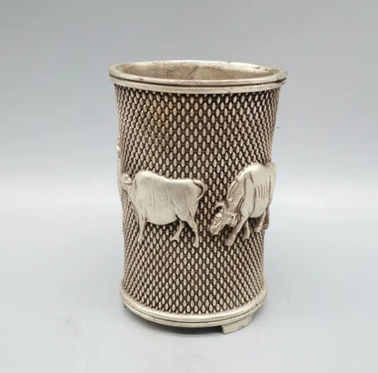 China White copper five cow Pen holder crafts statue