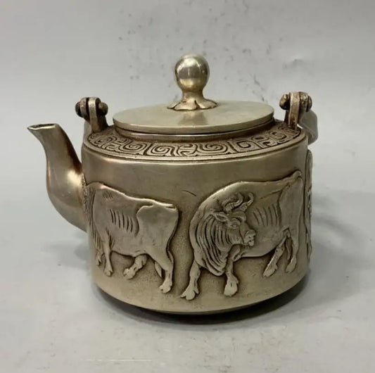 China White copper five cow teapot crafts statue
