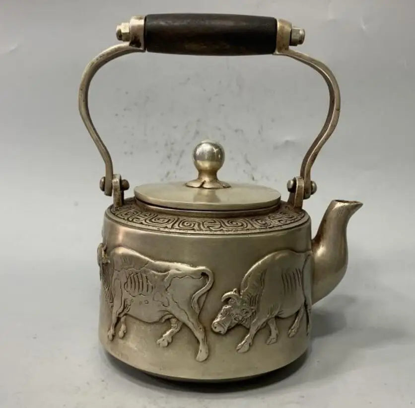 China White copper five cow teapot crafts statue