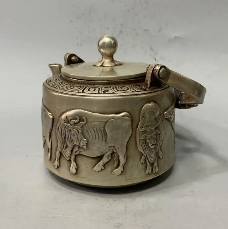 China White copper five cow teapot crafts statue