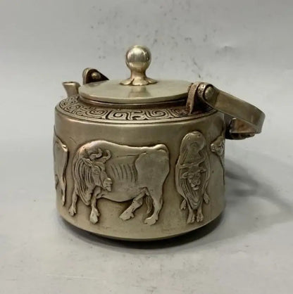 China White copper five cow teapot crafts statue